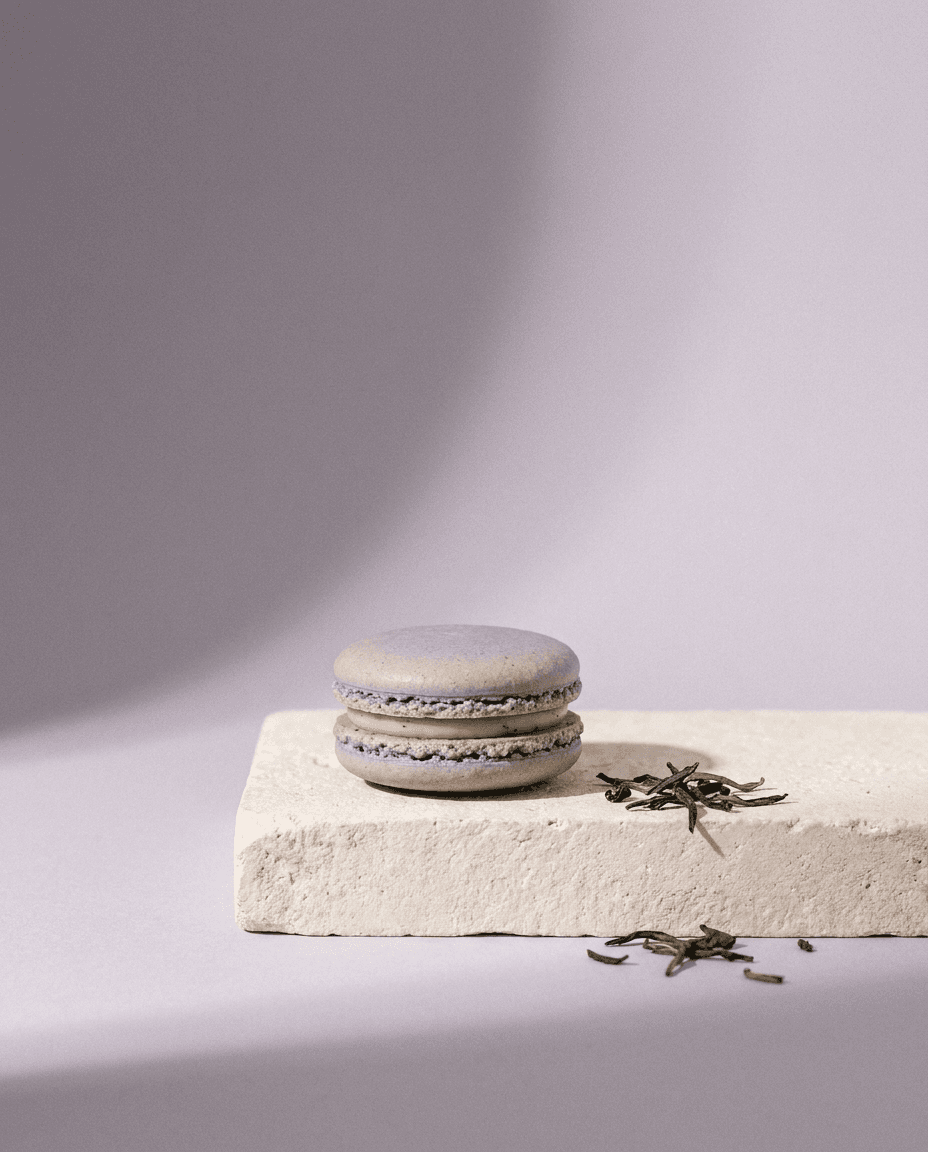 Earl Grey macaron, studio shot