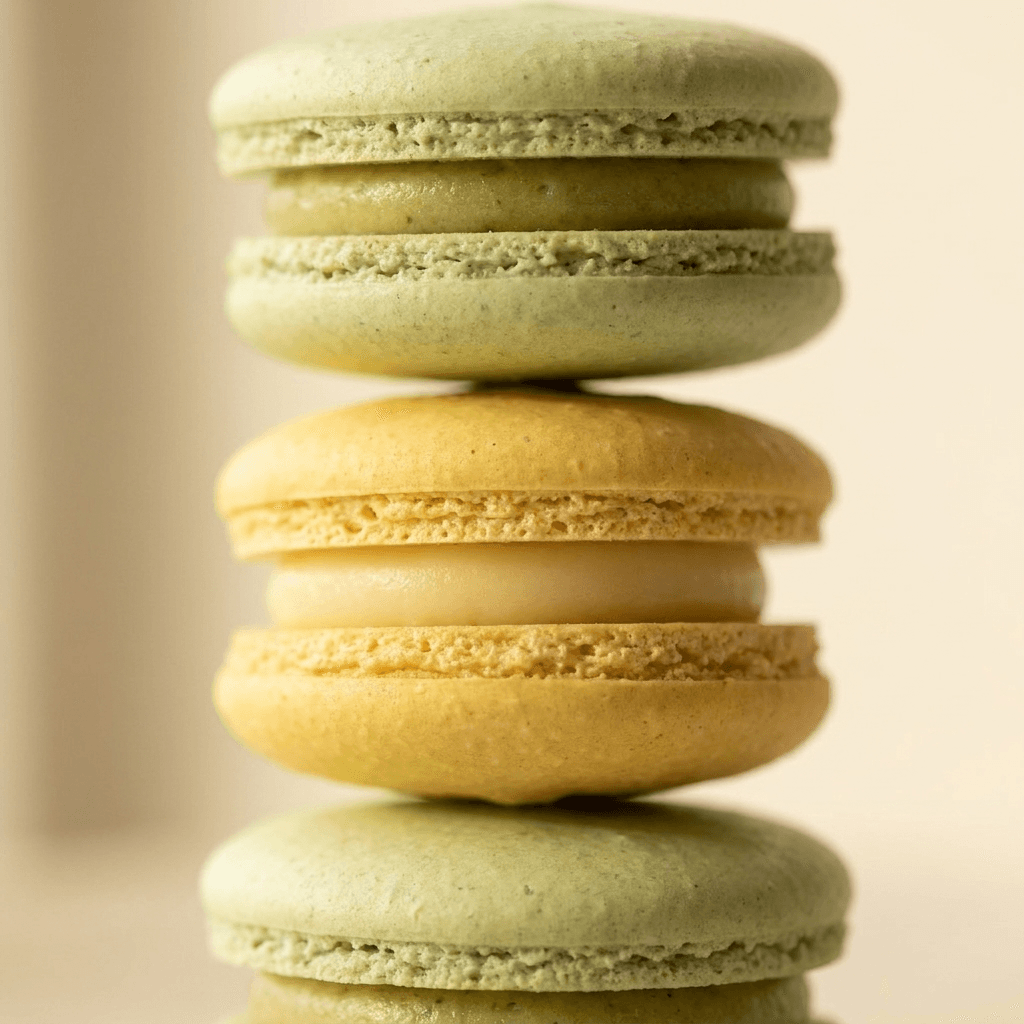 Macaron shells with ruffled feet, close-up